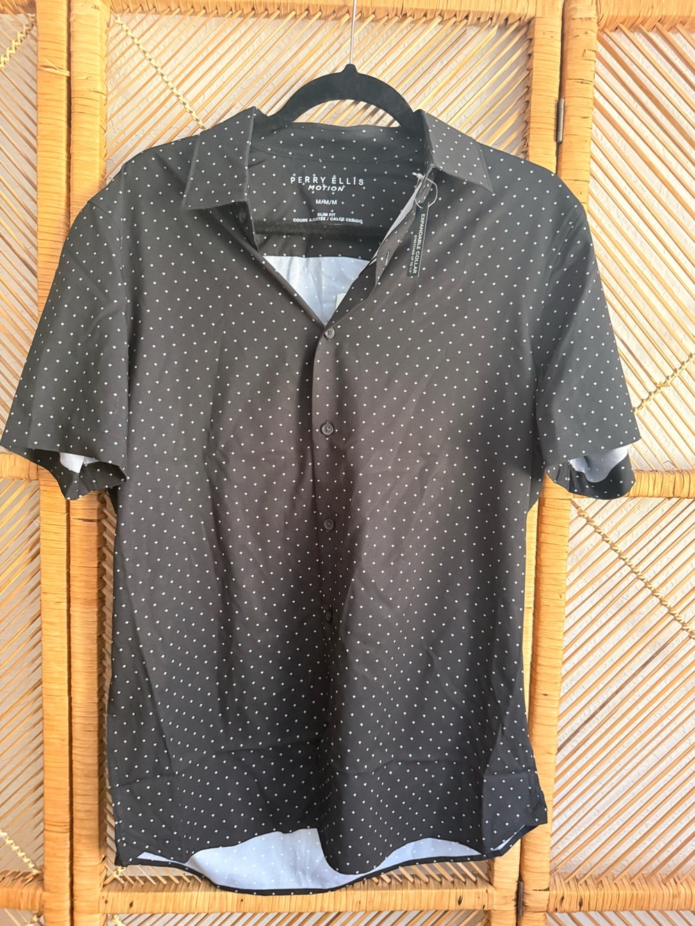 Perry Ellis Black Short-Sleeve Shirt with White Micro Dots